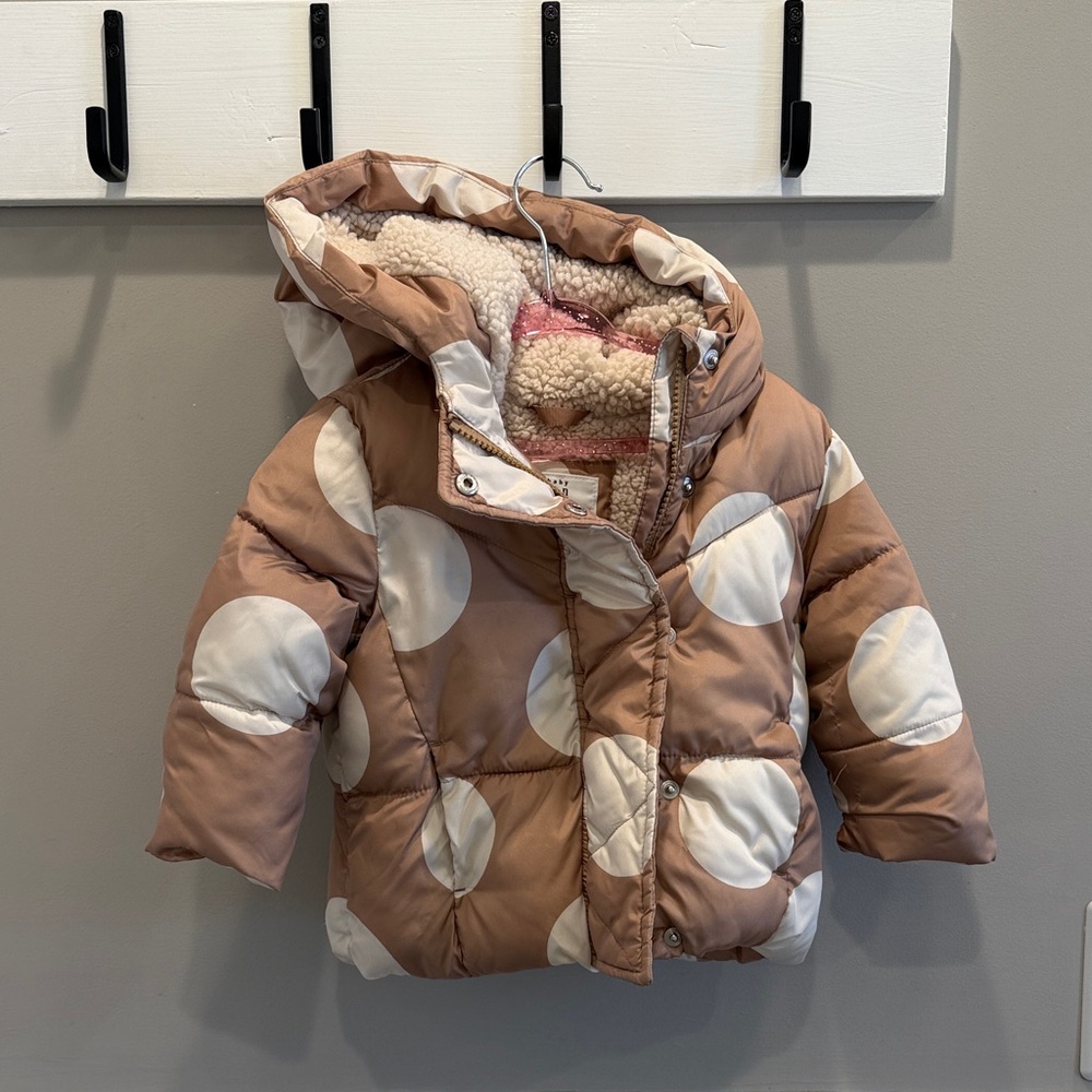 Gap 18-24m Brown and White Polka Dot Puffer Jacket